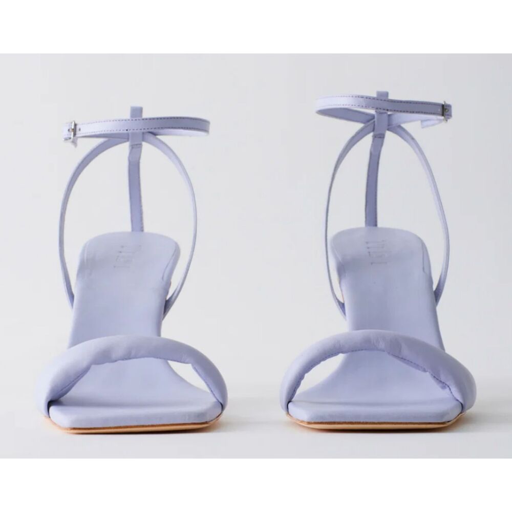 Tibi Hugh Nappa Leather Sandal 40 Lavender Purple Padded Strap Square Toe Heel
